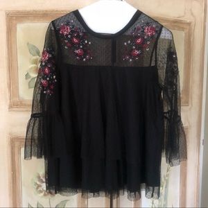 Embroidered floral bell sleeve top